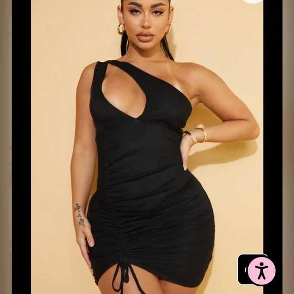 Prettylittlething shape black mesh halter neck ruched side bodycon dress